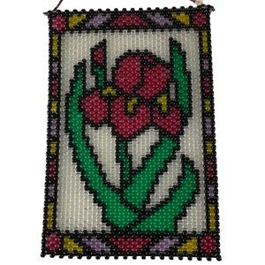 Vintage Beaded Cottage-core Boho Floral Sun-catcher Hanging Art Handmade Flower